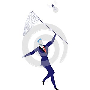 Business man with net catching idea vector icon