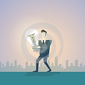 Business Man New Creative Idea Concept Hold Light Bulb
