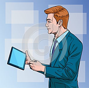 Business man with a notebook Talk about meetings Illustration vector On pop art comics style background