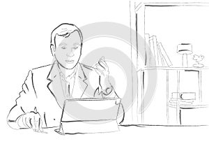 Business man online conference in the office Vector