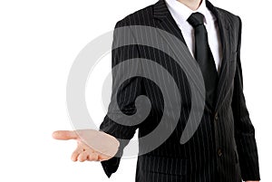 Business man with open stretched hand