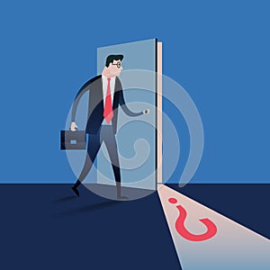 Business man opening the secret door. Business concept illustration vector