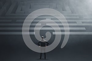 Business man playing labyrinth 3d illustrations