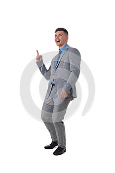 Business man pointing at copy space
