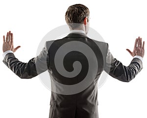 Business man pointing at copy space