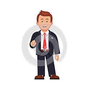 Business man pointing with index finger at viewer