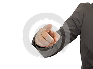 Business man points his finger to you in white background