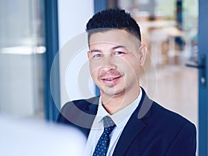 Business man, portrait and lawyer in office, smile and proud of career opportunity or startup. Attorney, male person and