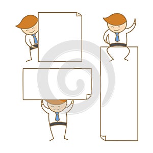 Business man present empty white board