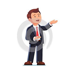 Business man presenting gesture with both hands