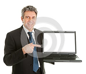 Business man presenting laptopn