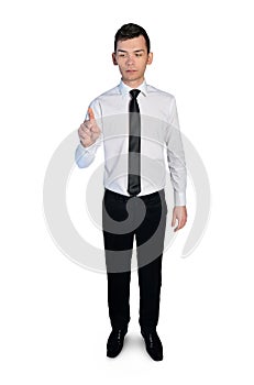 Business man press something