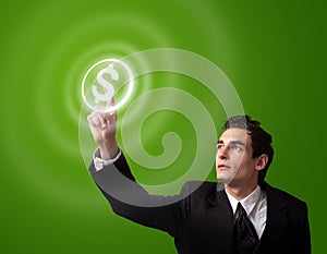 Business man pressing button