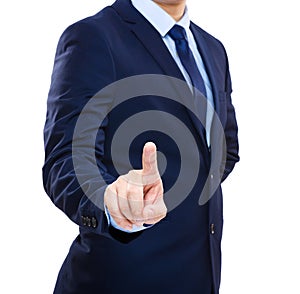 Business man pushing button