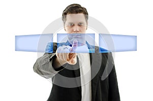 Business man pushing empty button on touch screen