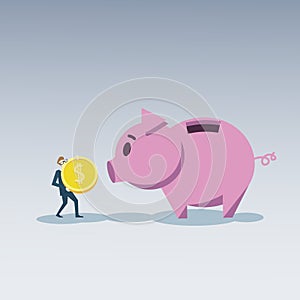Business Man Put Coin Piggy Bank Money Investment Concept