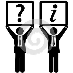 Business man question answer information signs