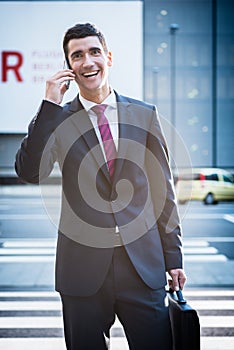 Business man reading email on phone