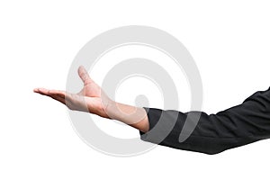 Business man receiving hand on white background