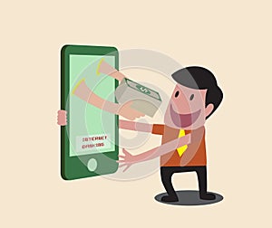 Business man receiving money over mobile internet transaction