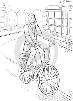 Business man rides a bicycle