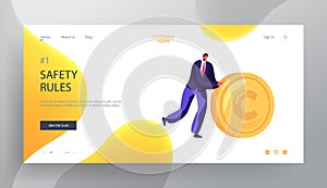 Business Man Rolling Gold Coin Website Landing Page, People and Money Safety, Investment, Financial Secure, Profit, Salary Wealth