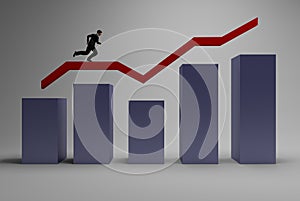 Business man running, chart