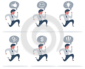 Business man running fast. Late business person rushing in a hurry to get on time. Flat style vector character
