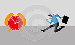 Business Man Running And An Orange & Red Time Clock