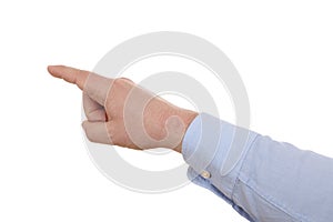 Business man's hand pointing down