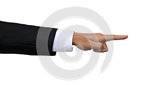 Business man's hand pointing isolated on white