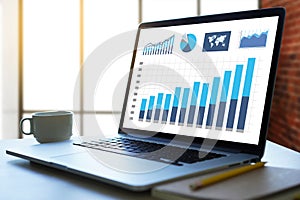 Business Man Sales Increase Revenue Shares and Customer Marketing Sales Dashboard Graphics Concept photo