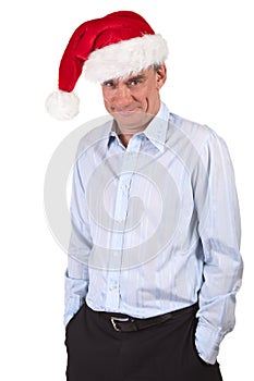 Business Man in Santa Hat with Cheeky Grin