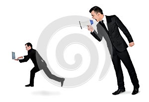 Business man screaming on megaphone