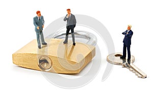 Business man on security padlock