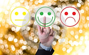 Business man select happy on satisfaction evaluation?