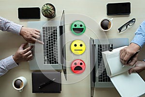 business man select happy on satisfaction evaluation? And good m