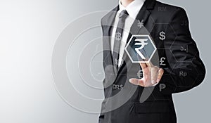 Business man select India Rupee