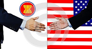 A business man shake each other hand,AEC and USA