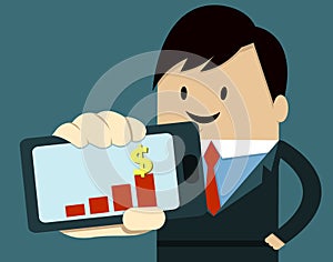 Business Man Show Smart Phone ,graph