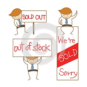 Business man show sold out sign set