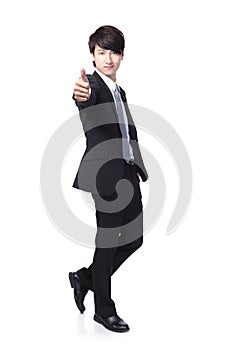 Business man show thumb up in full length
