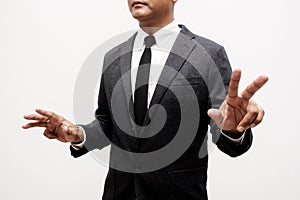 Business man showing hand and finger