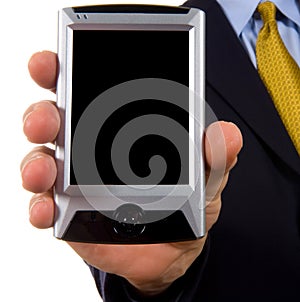 Business man showing personal digital assistant