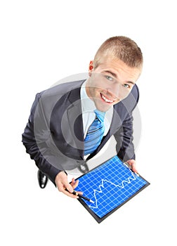 Business man showing the upward trend of a graphic