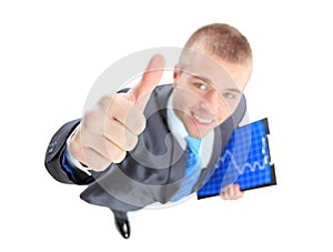 Business man showing the upward trend of a graphic