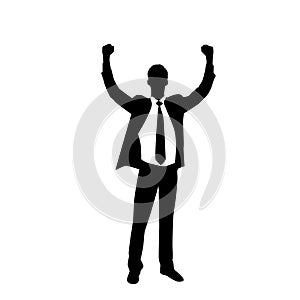 Business Man Silhouette Excited Hold Hands Up