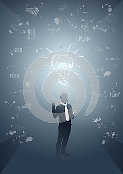 Business Man Silhouette Light Bulb New Idea Innovation Concept