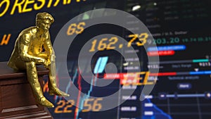 The Business man siting on wood podium for Thinking concept 3d rendering