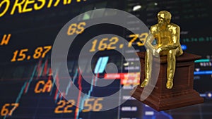 The Business man siting on wood podium for Thinking concept 3d rendering